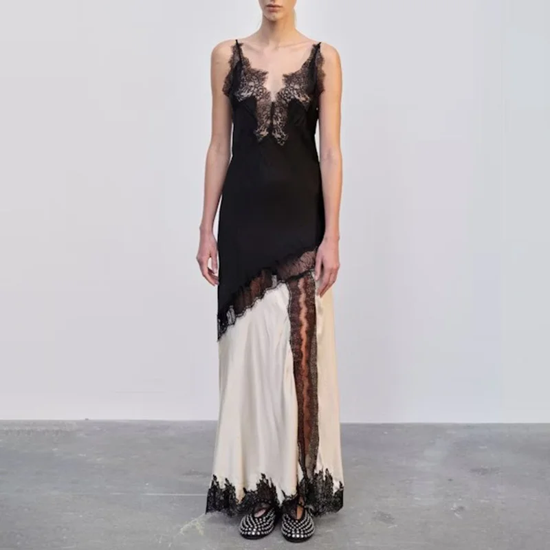 Brownm Spring/Summer 2025 New Lightly Style Dresses Elegance Fashion Sleeveless Sleeve-Lace Suspension Dress