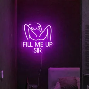 Pornhint Fill Me Up Sir Neon Sign, Fill Me Up Wall Art, Custom Sexy Woman Body Led Sign,Couple Bedroomneon Wall Decor,Nude Girl Decor, Sexy Girl Art NSFW