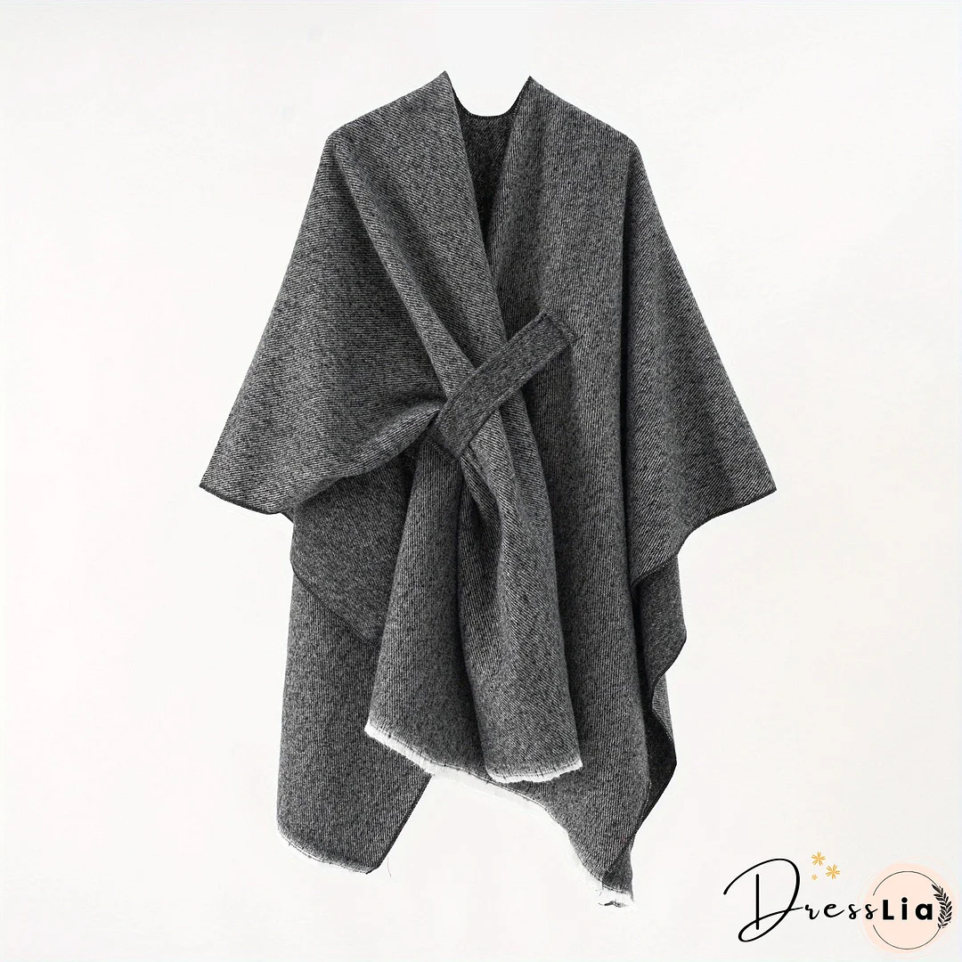 Solid Color Comfortable Shawl With Sleeves, Multifunctional Outdoor Windproof And Coldproof Cloak
