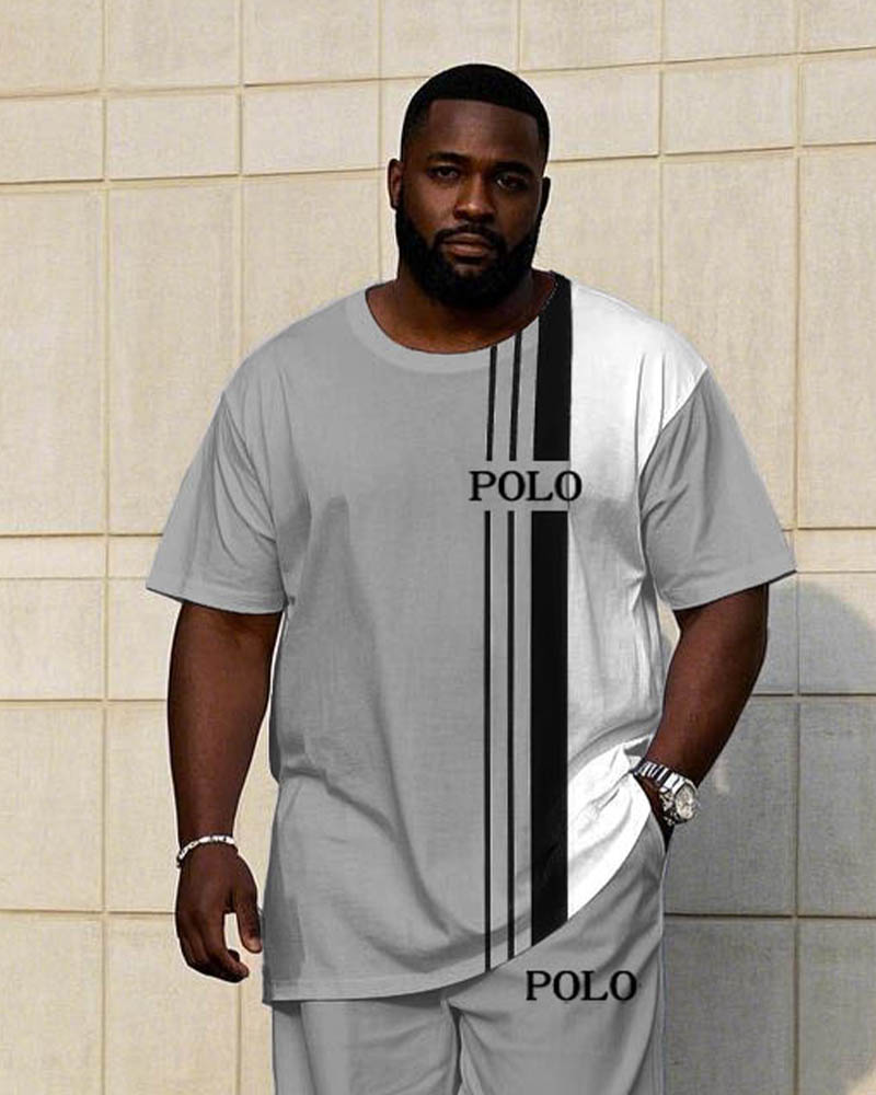 Men's Big & Tall White & Grey Colorblock Short-sleeved T-shirt Trousers Suit