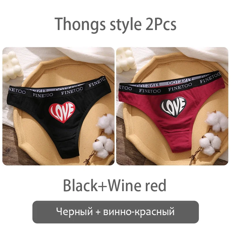 FINETOO Fashion Printing Panties Love Heart Cotton Underwear Women M-2XL Female Underpants Plus Size Girls Briefs Lingerie 2021