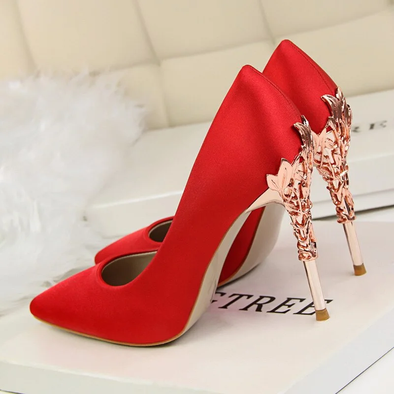 2019 Women pumps Sexy Pointed toe Luxury Metal high heels shoes woman Spring Summer Women party wedding shoes High heels Zapatos