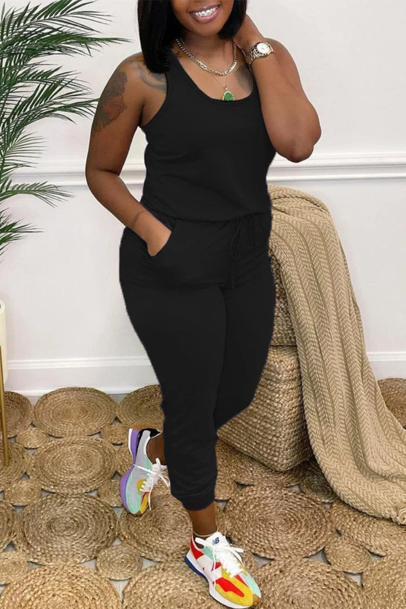 Fashion Casual Solid Basic O Neck Regular Jumpsuits