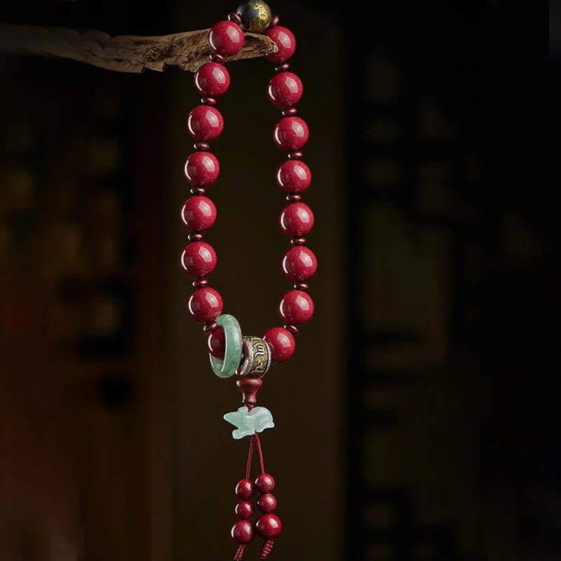 925 Sterling Silver Chinese Zodiac Cinnabar Om Mani Padme Hum Jade Blessing Wrist Mala
