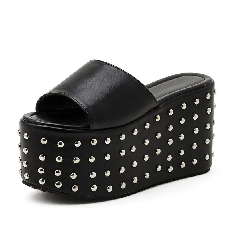 Gdgydh Sexy Rivet Brand Design Comfy Walking Sandals Women Gothic Style Extreme Platform Heel Outdoor Slippers Thick Bottom