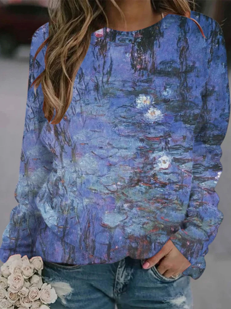 Water Lily Oil Painting Sweatshirt