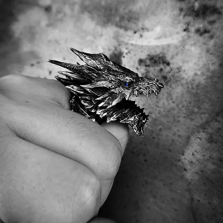 Coutureaura Retro Steel Dragon Head Adjustable Ring