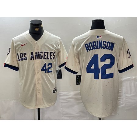 Men's Los Angeles Dodgers #42 Jackie Robinson Cream Stitched Baseball Jersey E2D4