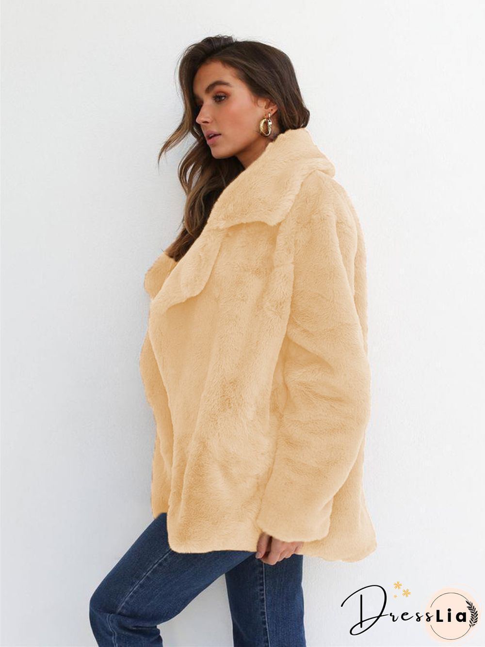 Fashion Solid Color Sexy Plush Lapel Coat