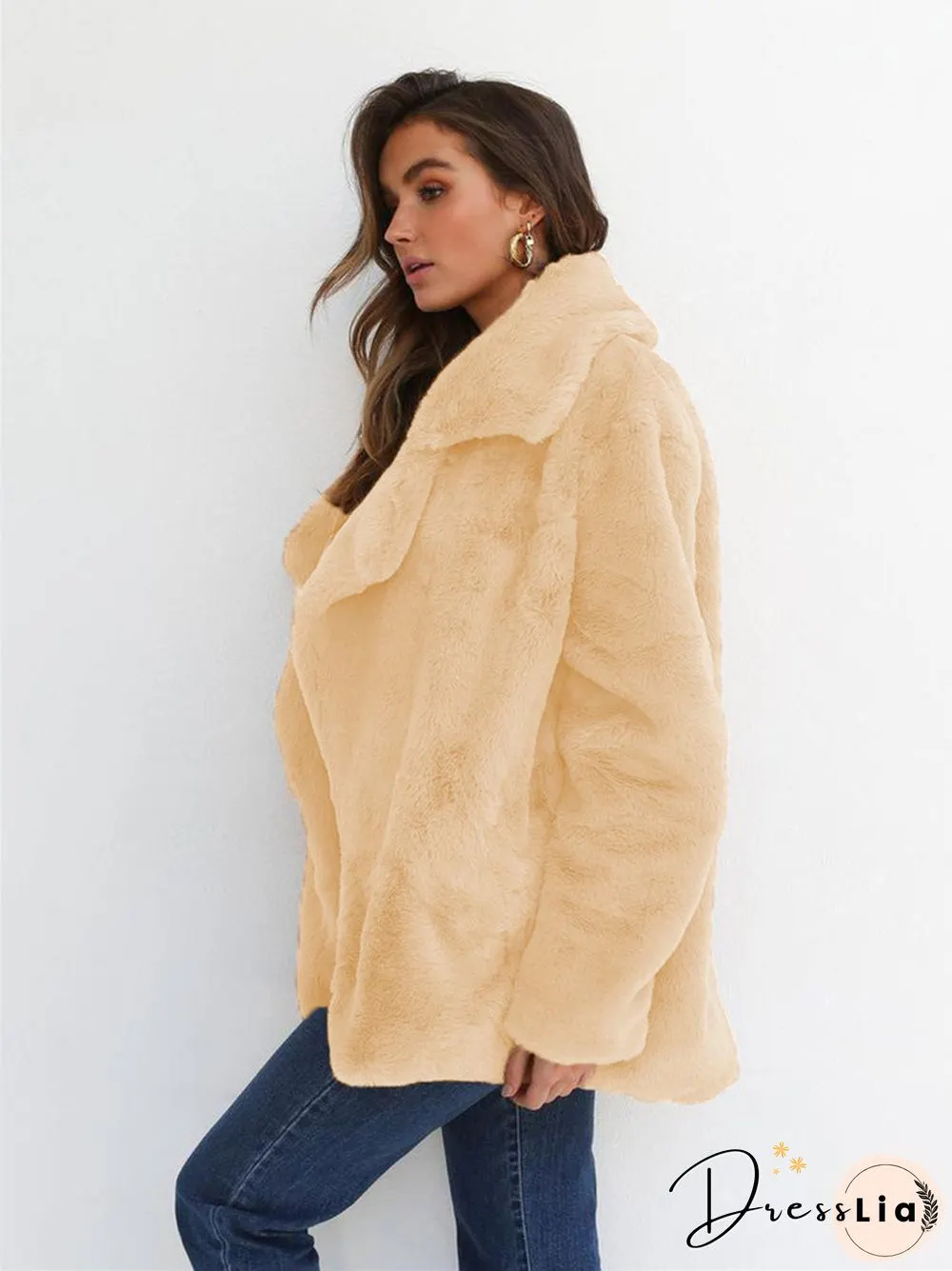 Fashion Solid Color Sexy Plush Lapel Coat