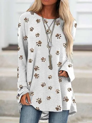 Leopard dog paw print long-sleeved T-shirt