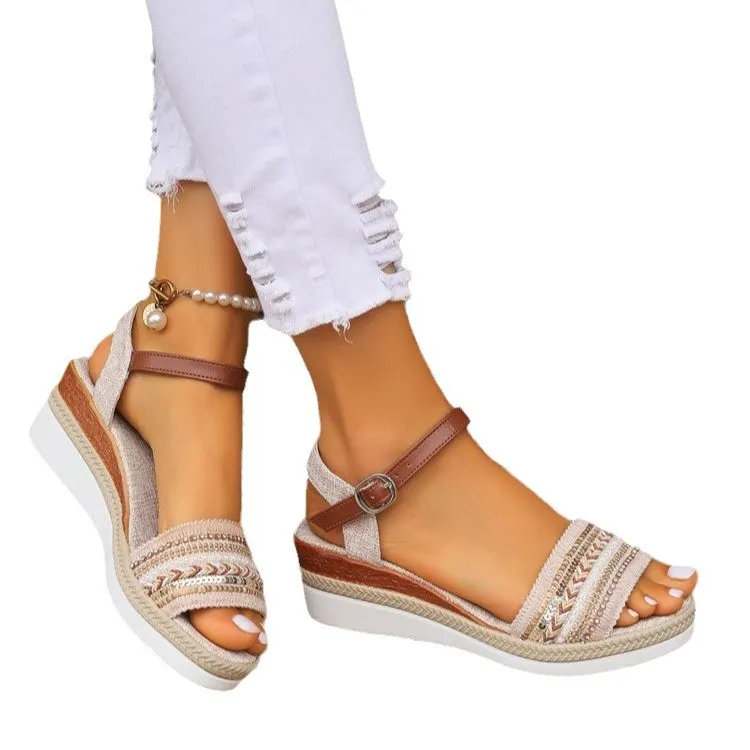 Breakj Breakj New Large-Size Bottom Slope And Casual Sandals Women's Shoes With Fish Mouth Slope And Thick-Soled Sandals