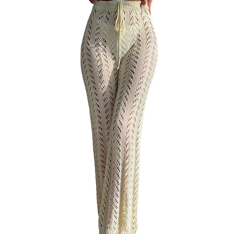 Crochet Net Beach Pants European Hollow Out High Waist Pants Fashion for Holiday-Annaletters