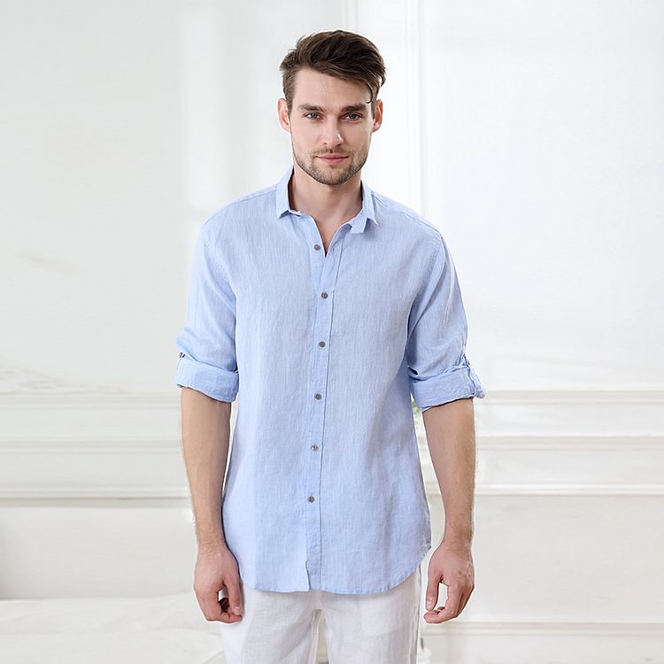 Men's Linen Button Down Shirt-ChouChouHome