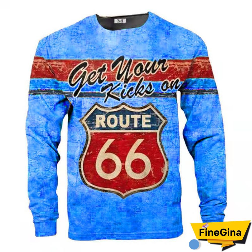 Men's Long Sleeve T-shirt U.S. Route 66 Print T Shirt Men's Casual Pullover T-shirts