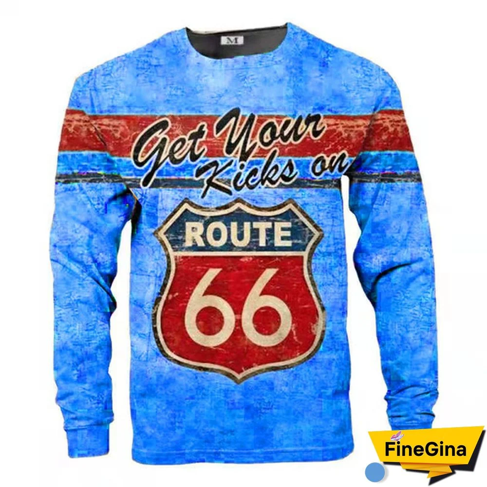 Men's Long Sleeve T-shirt U.S. Route 66 Print T Shirt Men's Casual Pullover T-shirts