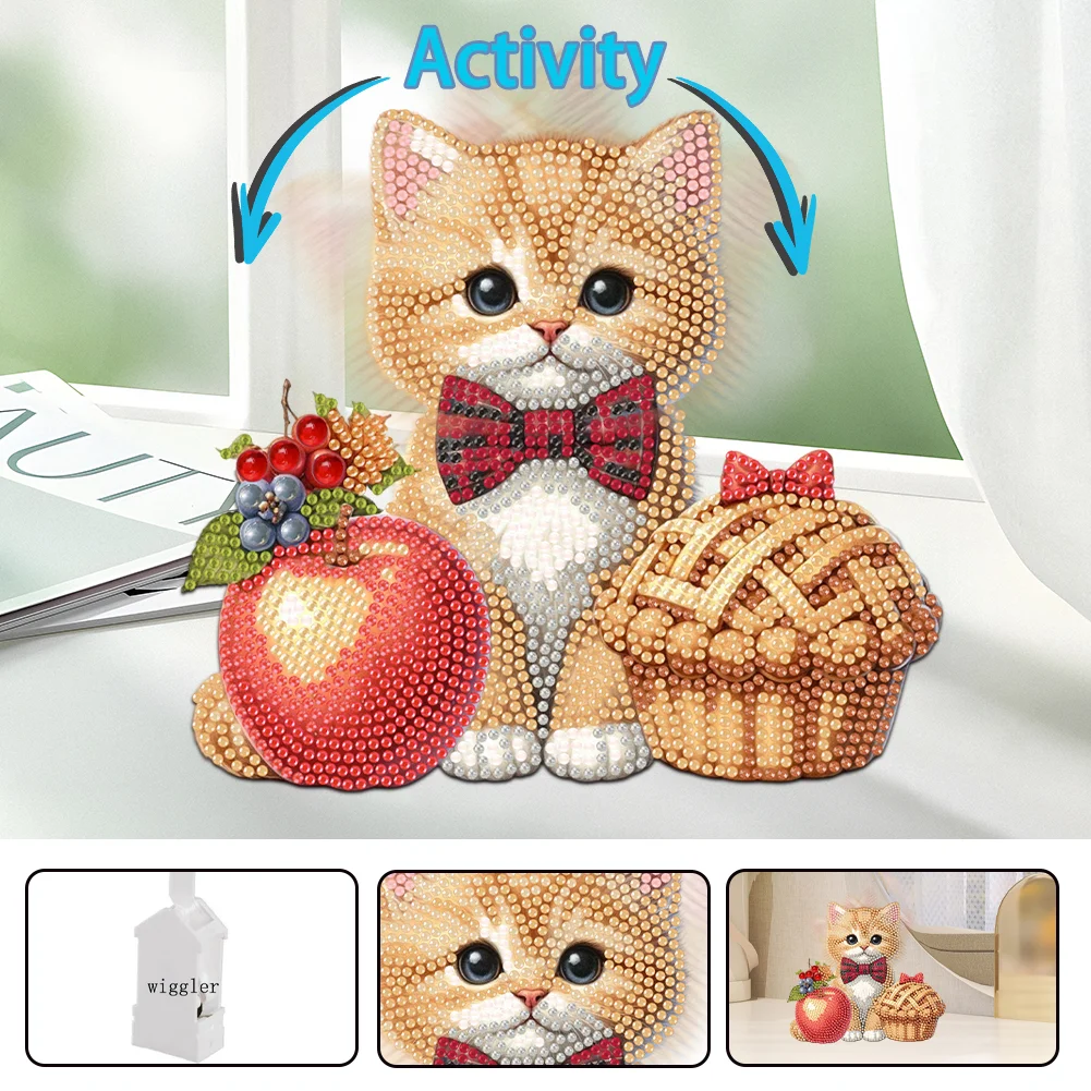 2D Flat Cat DIY Shaking Head Cat Food Diamond Painting Desktop Decorations