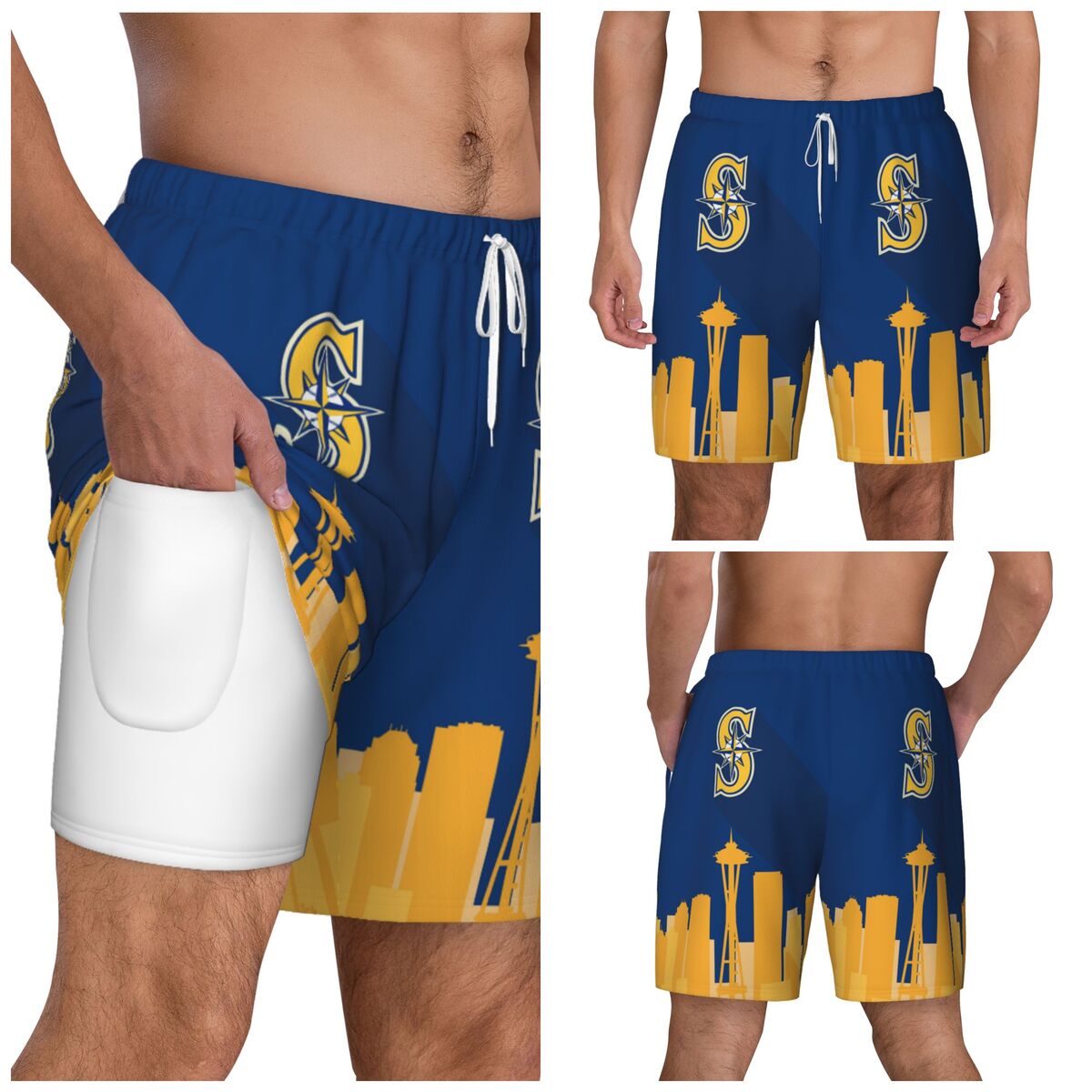 Seattle Mariners Art Logo Men's Swim Trunks with Compression Liner