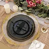 10 Pack | 9" Black / Gold Scalloped Rim Plastic Dinner Plates, Disposable Party Plates