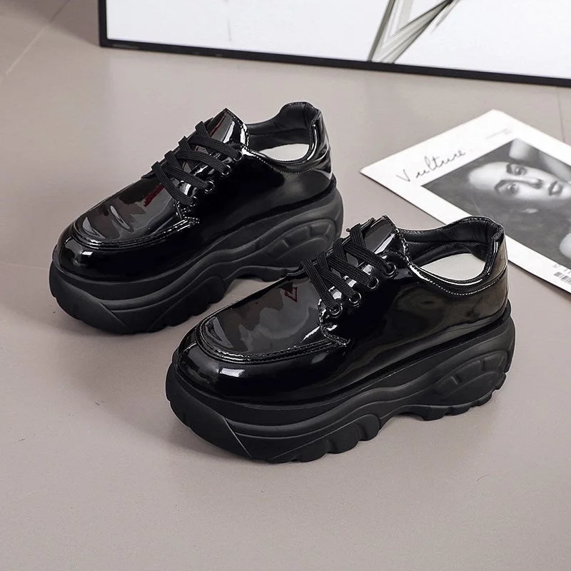 2020 Autumn Women Platform Sneakers Chunky Ulzzang Fashion Ladies Casual Shoes Woman Leather Tenis Female White Black 6cm High