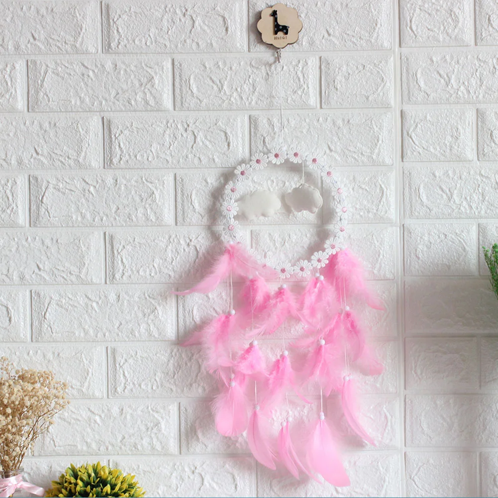 LED Flower Cloud Feather Dreamcatcher String Light Decorative Lamp (Pink)