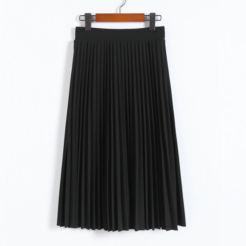 Women Fashion High Waist Pleated Solid Color Ankle Length Skirt All-match chiffon Clothing Lady Casual Stretchy Thicken Skirts