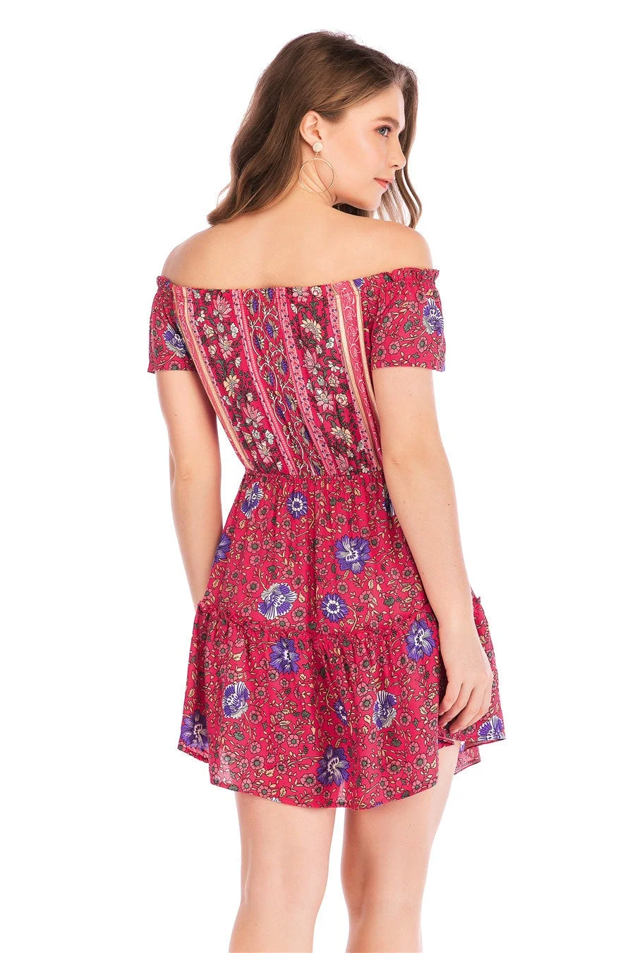 New Cotton Printed Off-the-shoulder Dress Real Shot Spot