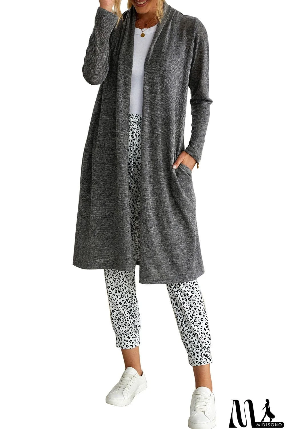 MidiSono - Slouchy Pocketed Knit Longline Cardigan