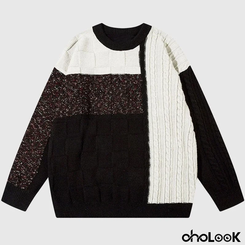 Twisted Design Patchwork Knit Pullover
