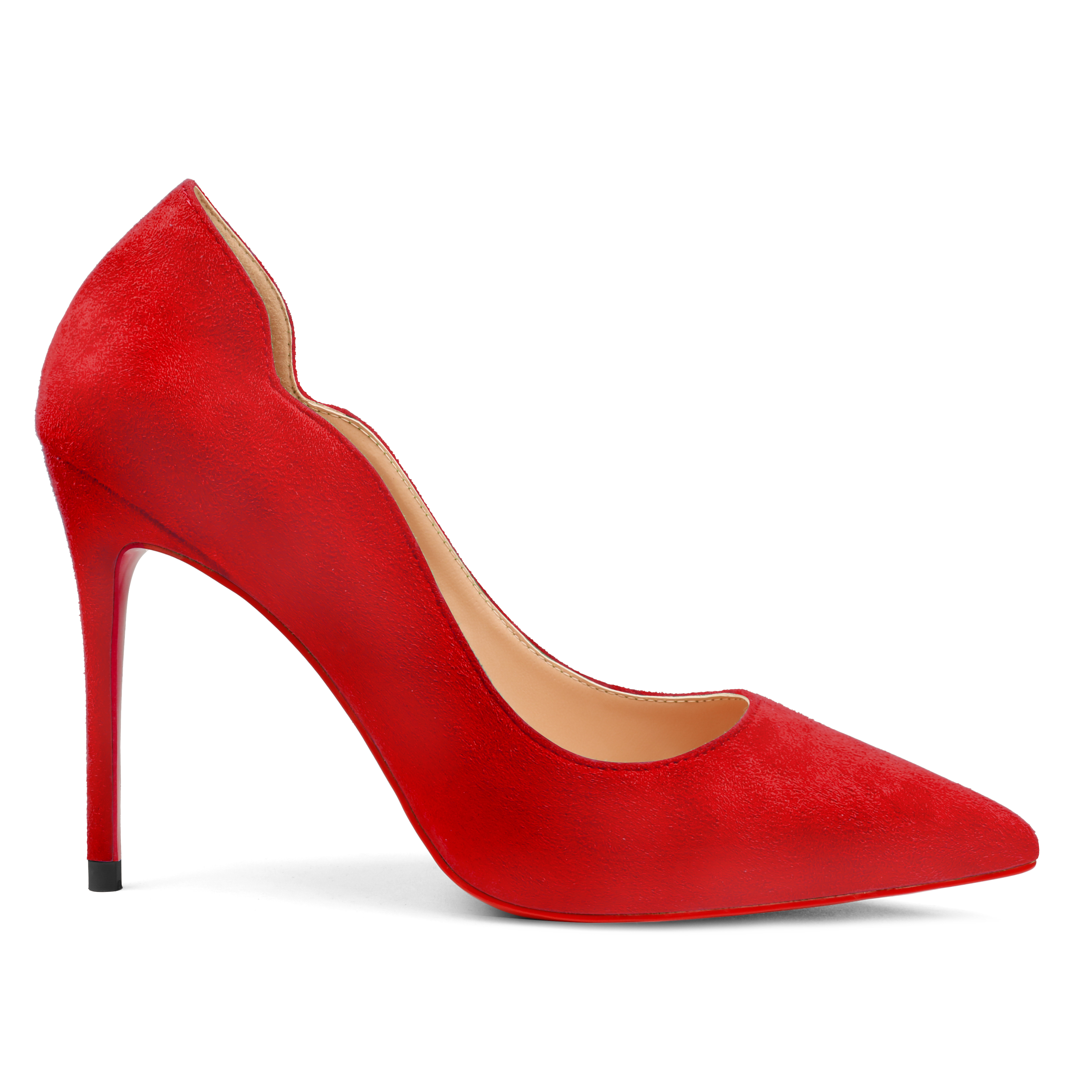 3.94" Women's Classic Pointed Toe Suede Shoes Red Bottom High Heels for Party Wedding Pumps-MERUMOTE