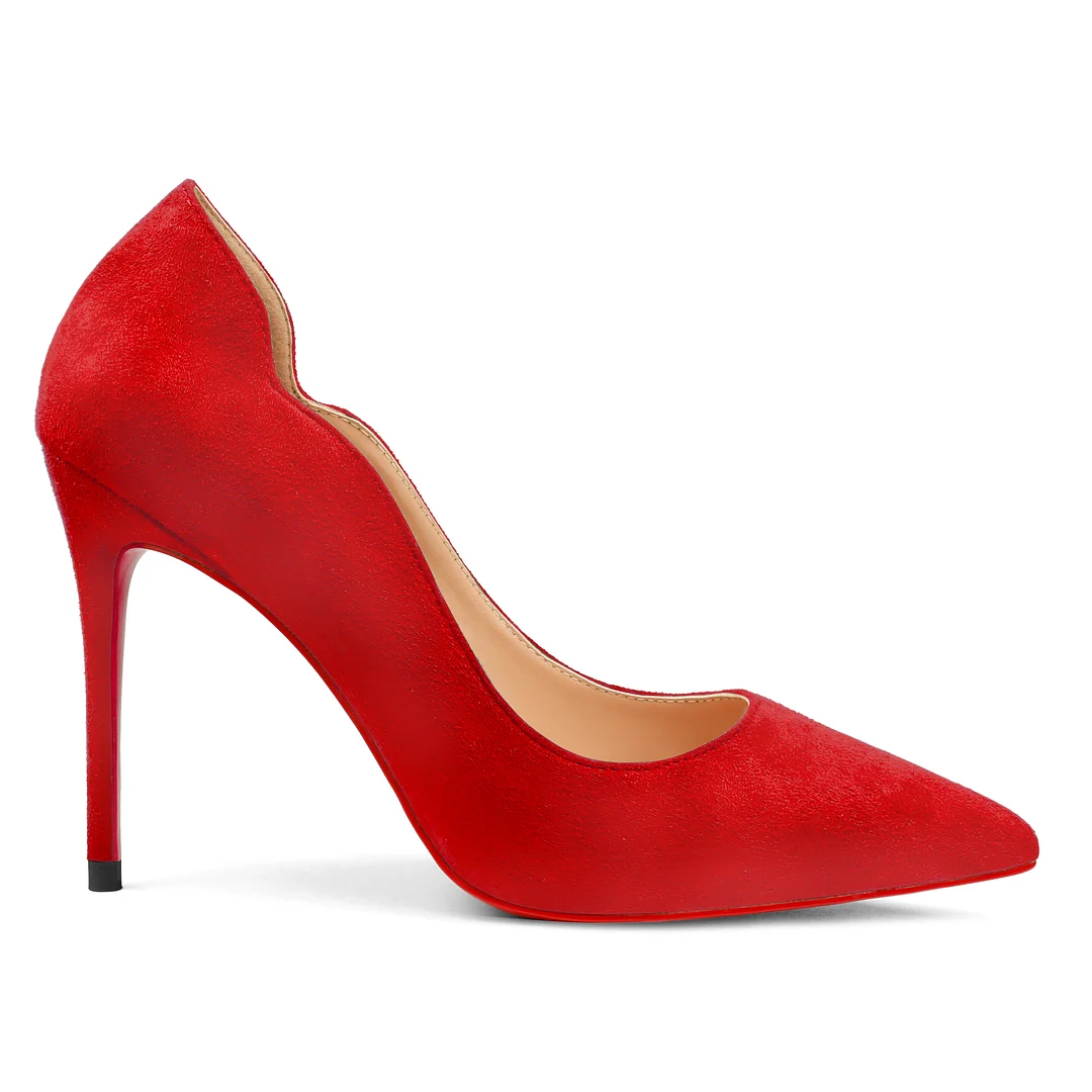 3.94" Women's Classic Pointed Toe Suede Shoes Red Bottom High Heels for Party Wedding Pumps-MERUMOTE