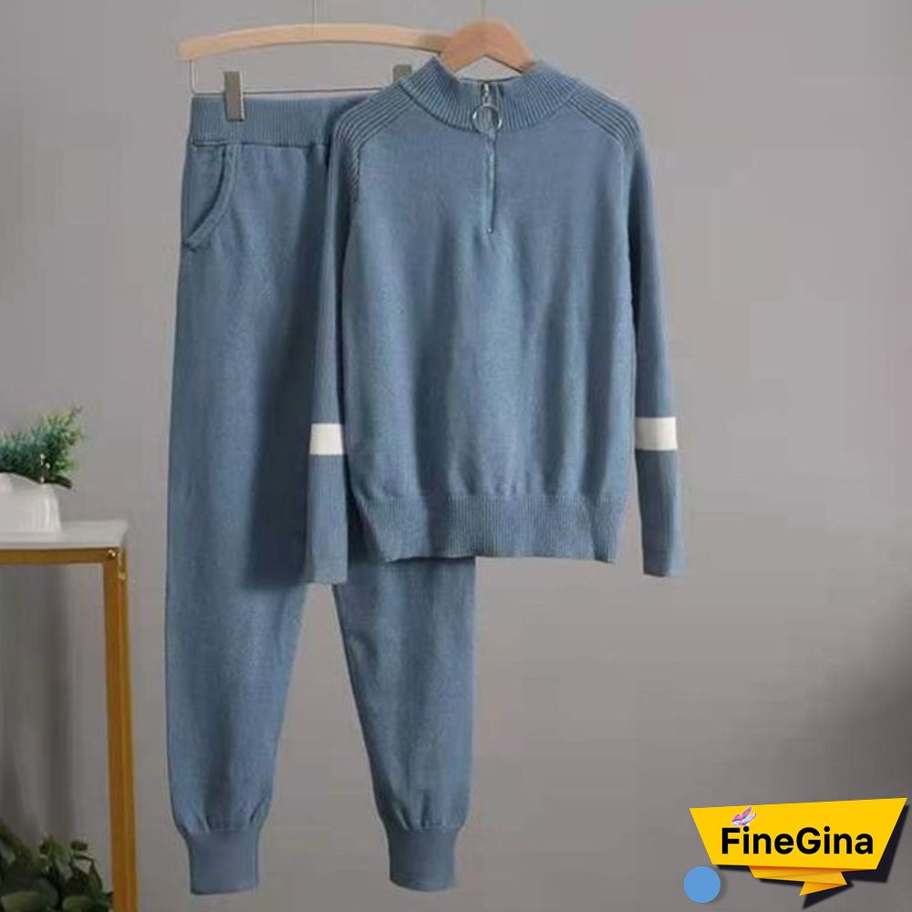 Chic Blue Long Sleeve Two Piece Set