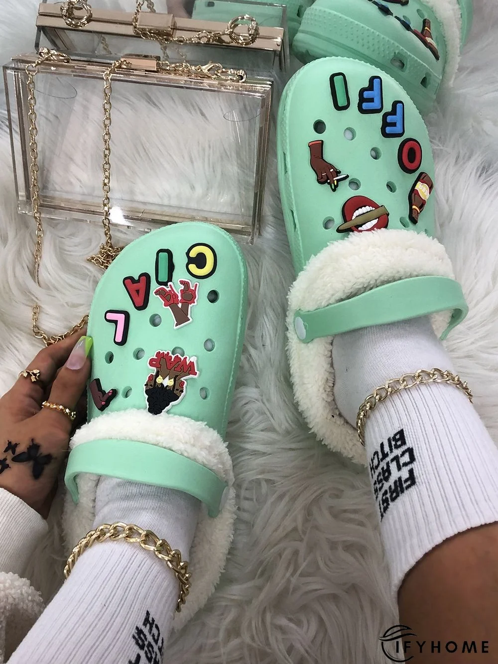 Text Letters Decor Casual EVA Vented Clogs Sandals | IFYHOME