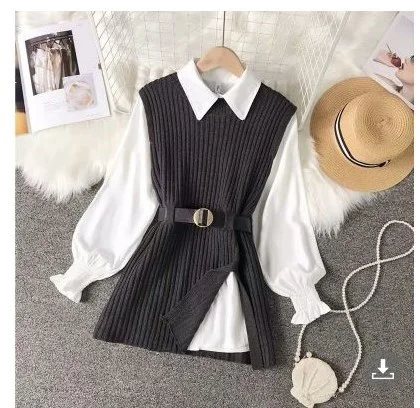 Churchf Churchf Design Sense Slit Knit Vest Shirt Foreign Style Reduced Age Two Suit Spring New White Shirt Jacket Female