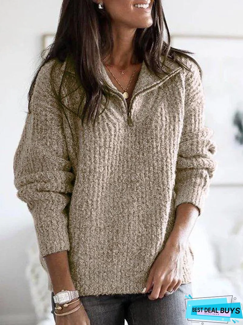V Neck Long Sleeve Knitted Casual Hoodie Sweaters