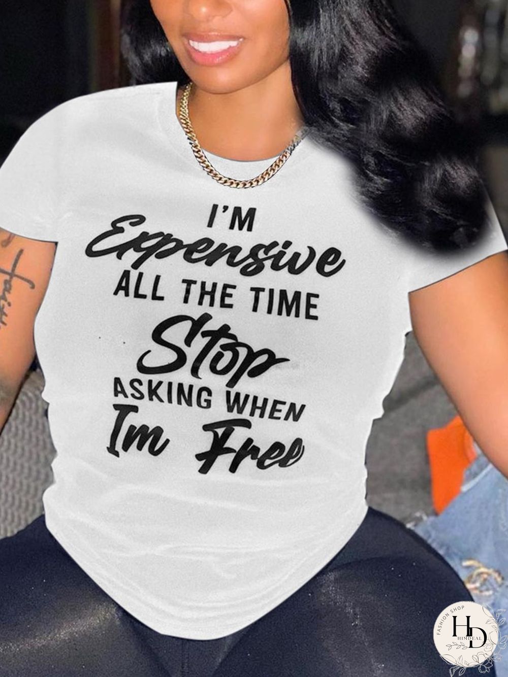 White Casual Fashion Letter Print Basic O Neck T-Shirts