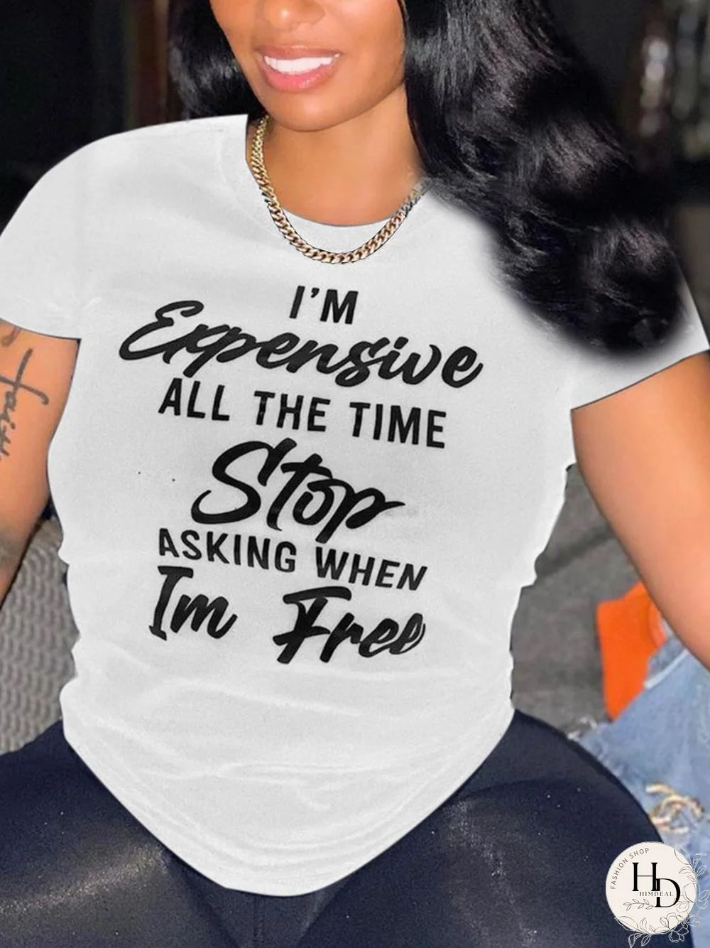 White Casual Fashion Letter Print Basic O Neck T-Shirts