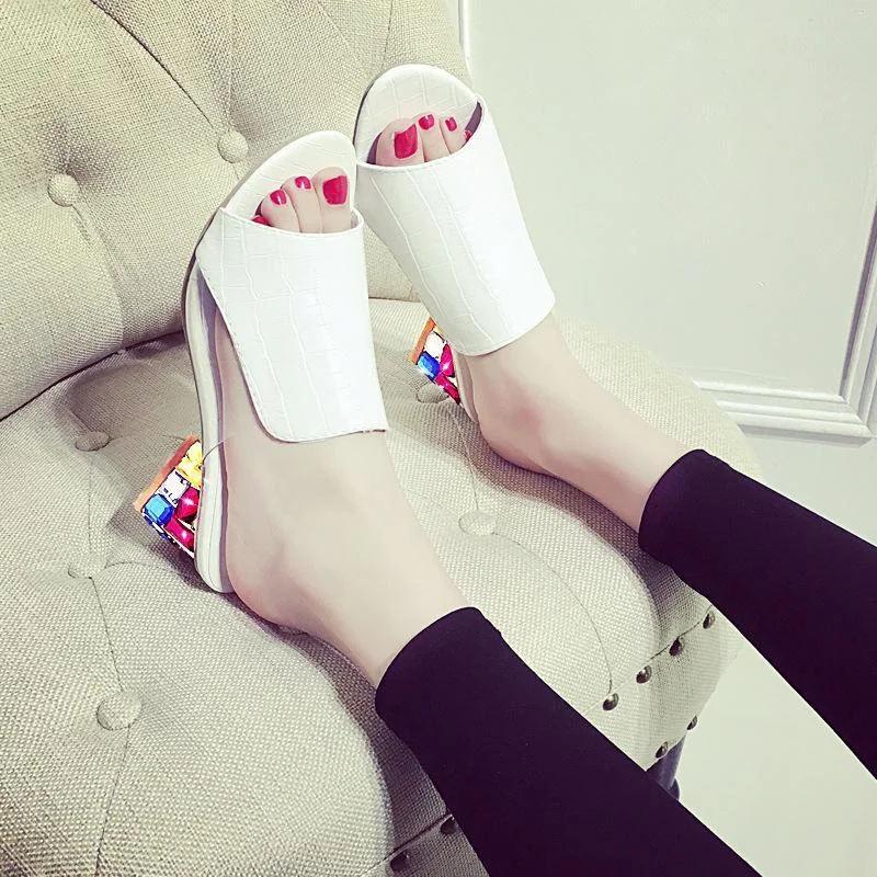 Fashionable and Versatile Rhinestone High-heeled Slippers