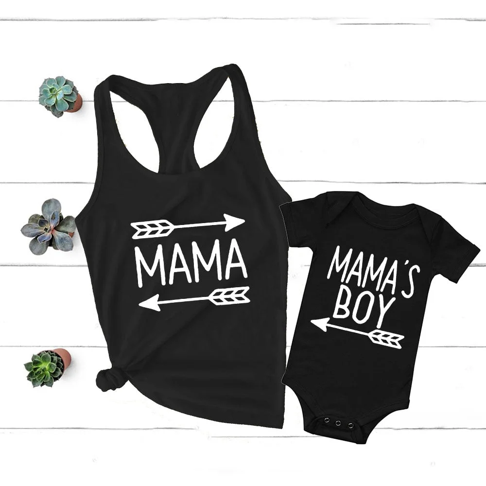 Mama Mama's Boy Mom and Mini Matching Clothes Mommy Tank Tops Baby Boy Bodysuit Clothes Family Outfits Gift for Mom