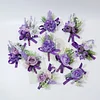 10PCS Purple Wedding Catering Bridal Groom Guests Corsage Boutonniere Wrist Artificial Flower Bouquets