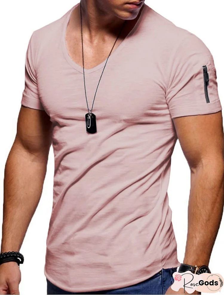 Men's V Neck T Shirt Tee - Solid Color Short Shirts For Men Short Sleeve Slim Fitness Workout Athletic Business Casual Basic Big Tall Shirts Black Gray Army Green