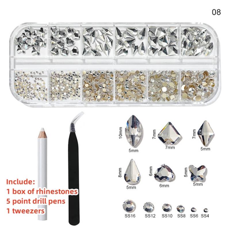 Multi-Size Nail Rhinestones Kit 3D Crystal AB DIY Nail Art Decors Diamond Gems Glitter Manicure Point Drill Pen Tweezers Tools #