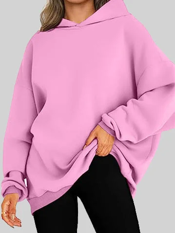 Women's Hooded Stitching Buttons Solid Color V-neck Long Sleeve Top