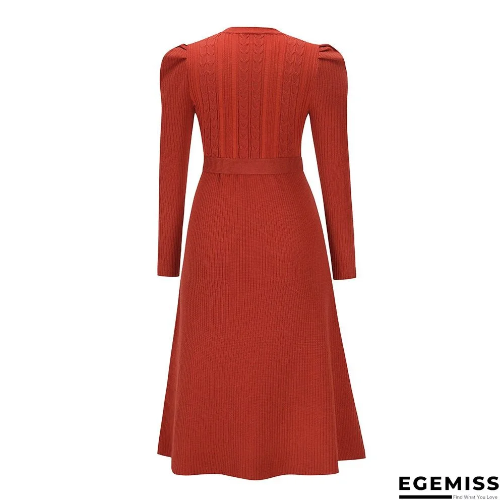 Bubble Long Sleeve Knitted Skirt Medium Long Wool Dress Black Dresses | EGEMISS