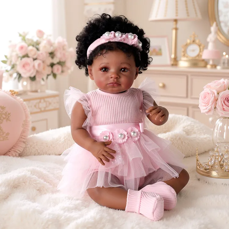Babeside Laney 20" African American Vinyl Baby Girl Doll &ndash; Older Infant 6&ndash;12M, Pink Princess Dress Gift