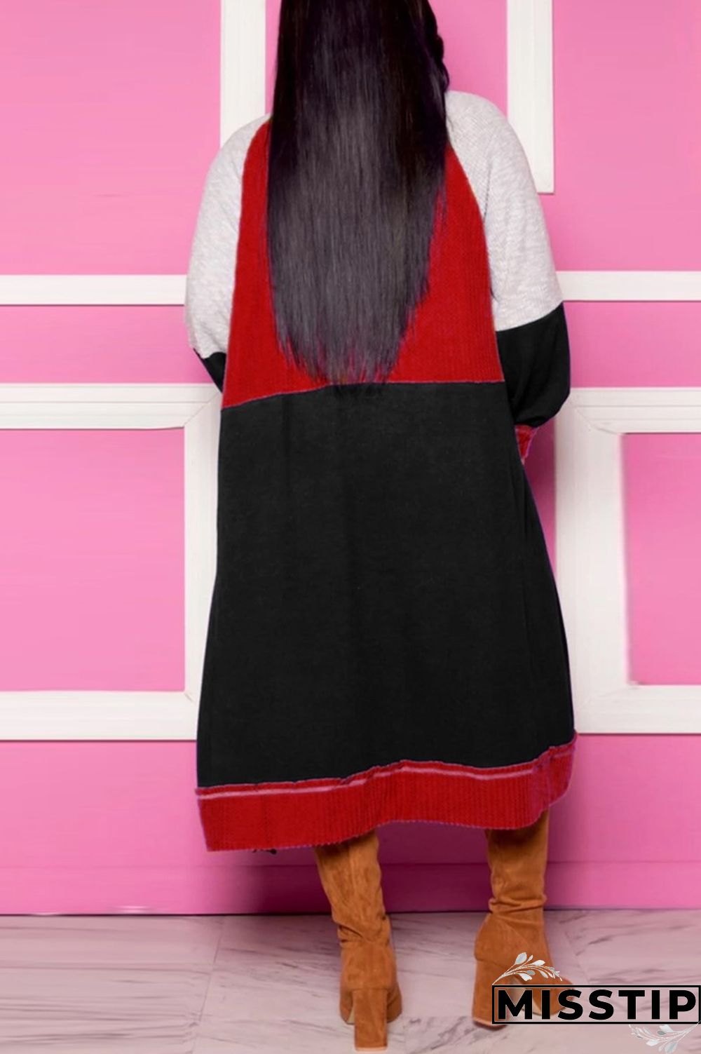 Black Fashion Simple Stitching Cashmere Cardigan