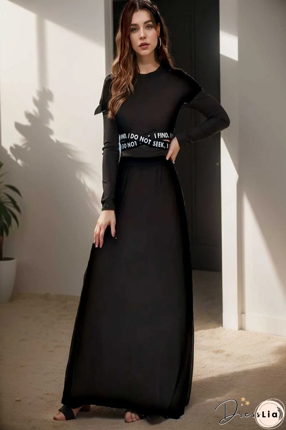 casual pleated pockets high waist loose maxi dress