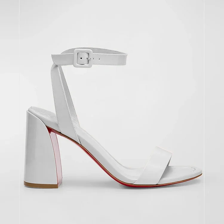 85mm Round Open Toe Crossover Ankle Straps Sandals Red Bottom Buckle Chunky Heel Pumps Vocosi VOCOSI