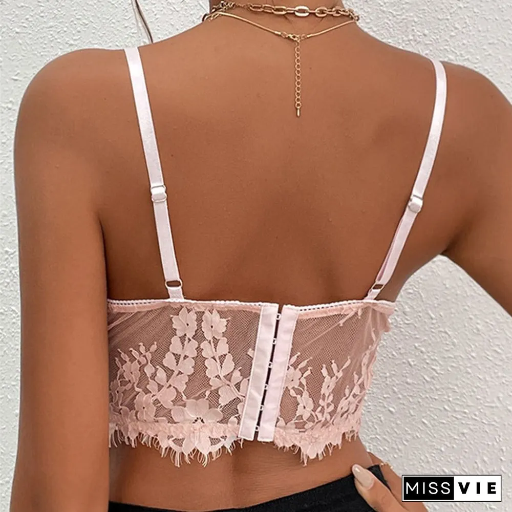 Lace Street Perspective Open Back Solid Color Sling Bra