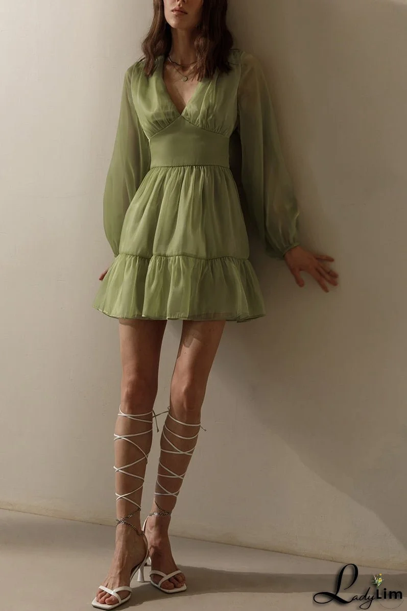 Glitter V Neck Long Sleeve Mini Dress